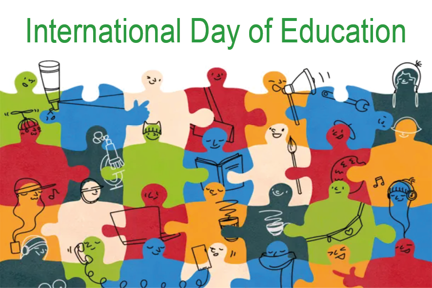Illustration celebrating International Day of Education, showing diverse learners connected through colourful puzzle pieces, representing inclusive education and pathways into accountancy.