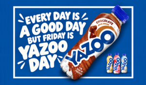 YAZOO Chocolate Milk bottle with the words ‘Every day is a good day but Friday is YAZOO Day’ for National Chocolate Milk Day