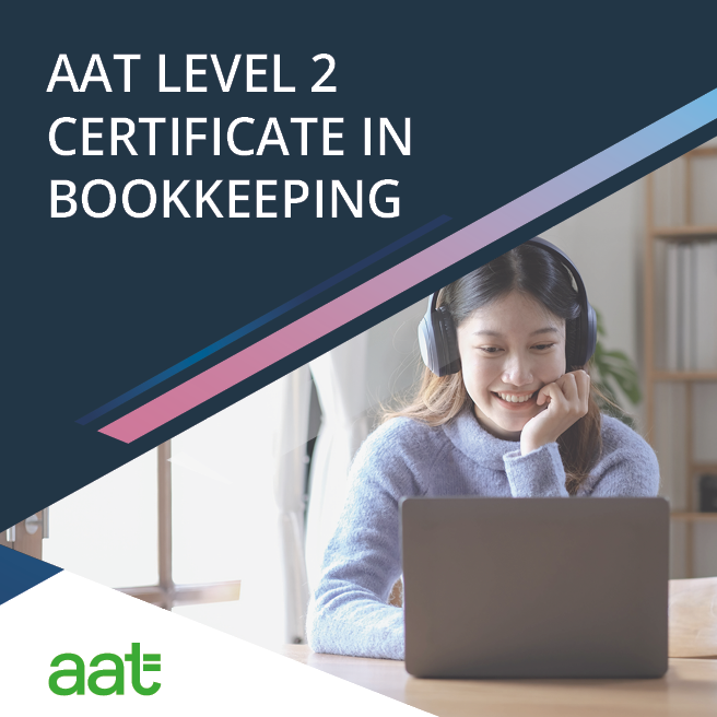 Adult learner completing AAT Level 2 Certificate in Bookkeeping online course on desktop computer